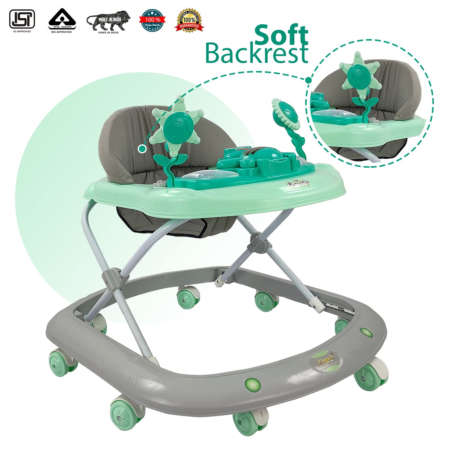Child-safe Dash Butterfly Walker from Usmile Toys, designed to support babies' first steps and provide entertaining activities www.usmile.toys